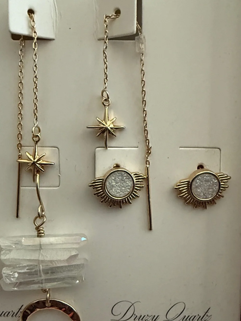 NIB Luna Norte Goldtone Star and Quartz Earring Set of 5 pair - Picture 6 of 8